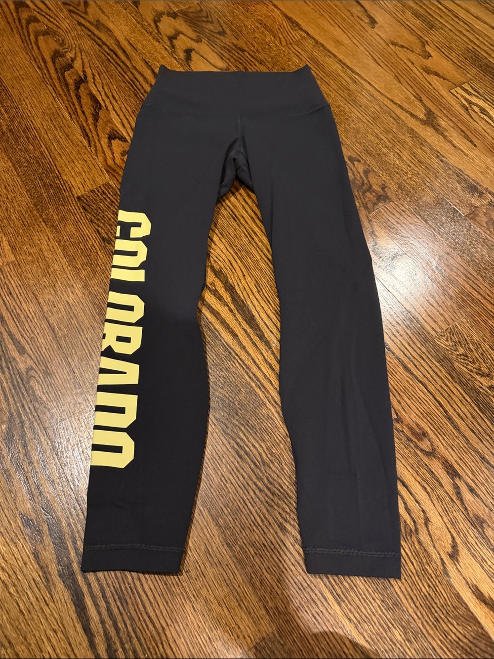 lululemon athletica align black leggings with cu boulder logo. 25”